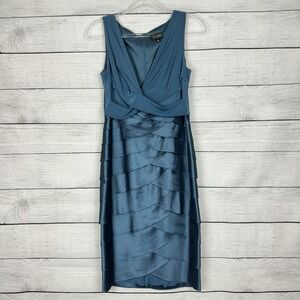 Adrianna Papell Teal Blue Tiered Dress‎ Womens Sz 8 Cocktail Party Wedding Guest